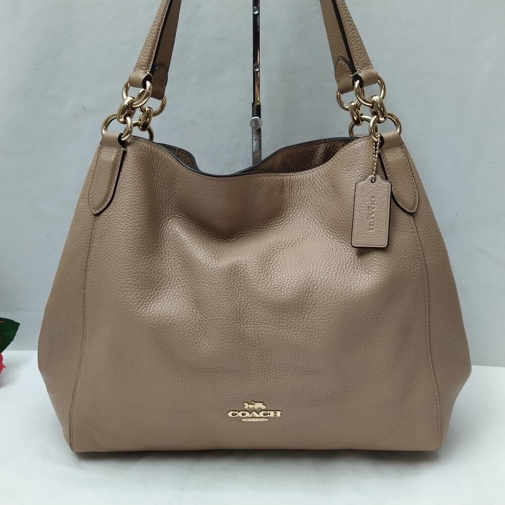 Coach Hallie Beige Leather 3 Compartments Shoulder Bag - Picture 2 of 16